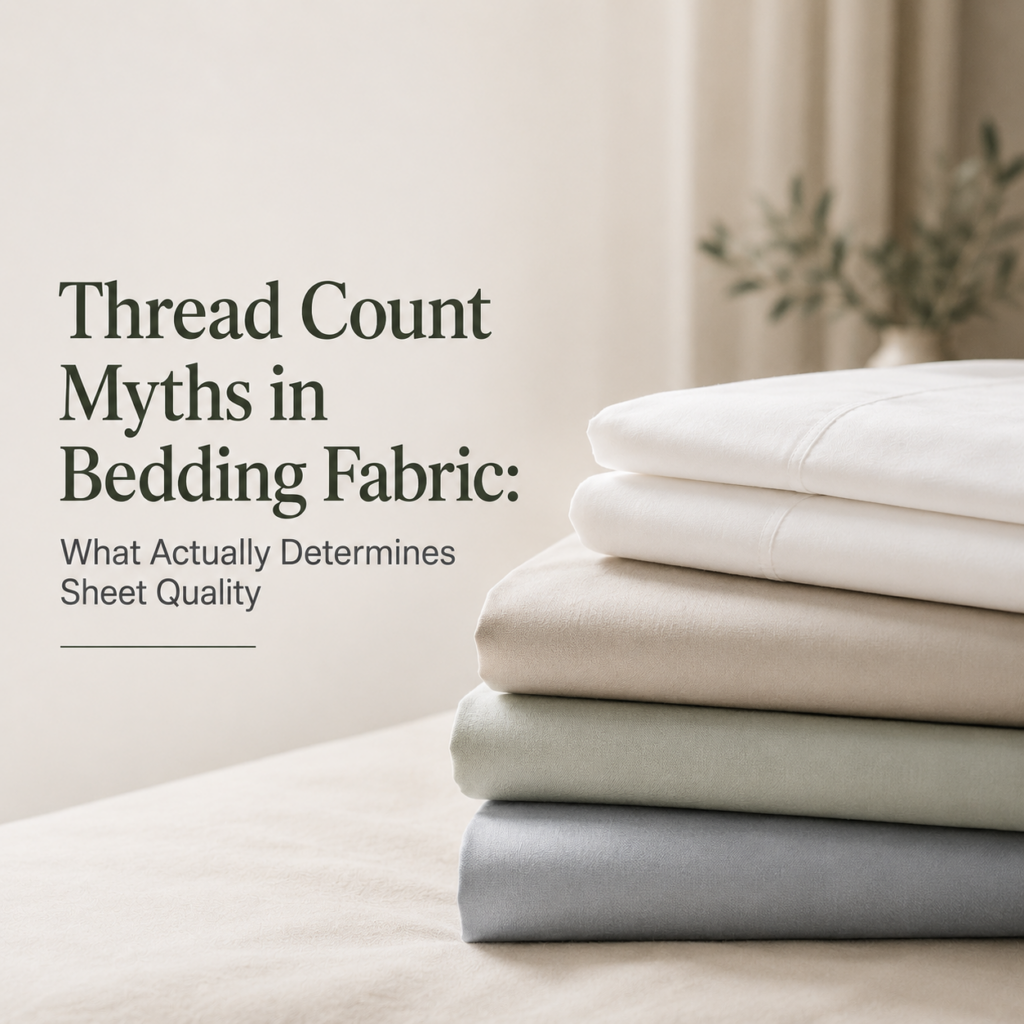 Thread count is a poor standalone measure of bedding quality because it can be inflated by counting multi-ply yarns as separate threads, and because fiber staple length, yarn quality, and weave type affect softness and durability more than the raw number. A physically honest single-ply thread count tops out around 500 to 600 per square inch, which means any figure advertised well above that is almost always achieved through multi-ply construction rather than a genuinely denser weave. Thread count is one of the most specified numbers on a bedding tech pack, and one of the most poorly understood, including by brand-side teams who specify it confidently without fully grasping what the number does and does not tell them. This matters more for a buyer writing a specification than for a consumer reading a label, because a buyer who specifies the wrong thing ends up paying for a number rather than the quality outcome they actually wanted. What thread count actually measures Thread count is the number of horizontal and vertical threads woven into one square inch of fabric, combining the warp threads running lengthwise and the weft threads running crosswise. A fabric with 200 warp threads and 200 weft threads in that square inch has a thread count of 400. This is a real, measurable property of the weave's density, and it is not meaningless. The problem is what happens once the number becomes a marketing lever rather than a manufacturing specification. The multi-ply problem, and why it matters for sourcing It is physically difficult to weave more than roughly 500 to 600 genuine single-ply threads into one square inch of fabric using standard cotton yarn. Numbers advertised well above that range, the 800, 1000, or 1500 thread count claims that show up in retail marketing, are almost always achieved by twisting two or more thinner, often lower-quality, strands together into a single yarn and counting each strand separately in the final figure. This is not a meaningless technicality for a brand buyer. A fabric built from multi-ply yarn to hit a high advertised thread count can end up heavier, less breathable, and less durable than an honestly constructed single-ply fabric at a much lower count, because the underlying strands are frequently thinner and weaker to begin with. A buyer specifying thread count without specifying ply construction has left open exactly the loophole that produces this outcome, and a mill filling that specification without further direction may default to whichever construction is cheapest to produce, not necessarily the one that delivers the hand feel the brand actually wants. What actually determines how a sheet feels and lasts Fiber staple length is the single factor most experienced product developers point to first. Long-staple and extra-long-staple cotton, the categories that include Egyptian and Pima cotton, produce smoother, stronger yarn than standard short-staple cotton, because longer fibers create fewer loose fiber ends within the spun yarn. Fewer loose ends means less friction, less pilling over repeated washing, and a noticeably smoother hand feel, independent of whatever the thread count label says. Weave type changes the experience as much as fiber quality does, and in a different direction depending on what a brand is trying to achieve. Percale, a simple one-over-one-under weave, produces a crisp, matte, breathable fabric typically specified in a lower thread count range than sateen, since percale's structure does not benefit from higher density the way sateen's does. Sateen uses a four-over-one-under structure that puts more thread surface facing up, producing the smooth, lustrous feel associated with higher-end sheets, typically at a higher thread count than percale for a comparable price tier. Specifying a single ideal thread count across both weave types misunderstands how the two structures actually work. Why a brand might still specify thread count, used correctly None of this means thread count should be dropped from a spec sheet entirely. Used alongside fiber type, staple length, and ply, it remains a legitimate and useful density measure, particularly for comparing two fabrics of the same weave and fiber type against each other. The mistake is treating thread count as a standalone quality signal that can be compared meaningfully across different fiber types, weaves, and ply constructions, which is exactly the comparison most retail marketing invites a consumer, and sometimes a less experienced buyer, to make. A useful range for most general-purpose retail bedding sits between roughly 200 and 600, depending on weave type, with figures well above that range warranting a direct question to the mill about ply construction before the number is taken at face value. A buyer who asks specifically whether a quoted thread count reflects single-ply or multi-ply yarn is asking the one question that actually disambiguates an inflated number from a genuinely dense weave. What this means for writing a tech pack A specification that lists thread count alone is incomplete. A more useful tech pack specifies fiber type and staple length, ply construction, weave type, and thread count together, since each of these interacts with the others to produce the finished fabric's actual performance. Two sheets at an identical thread count can feel meaningfully different once fiber quality and ply are accounted for, which is precisely why specifying thread count in isolation leaves too much of the outcome undefined. This also gives a brand buyer a sharper set of questions to bring into a supplier conversation. Instead of negotiating purely on thread count, a buyer who understands what actually drives quality can ask a mill directly about staple length, ply, and weave construction, and judge a quoted price against those factors rather than against a number that, on its own, says less than it appears to. If you are building out a bedding line and want help specifying fiber, ply, and weave correctly rather than defaulting to thread count alone, we can walk your team through sample constructions at different quality tiers before you finalize a tech pack. Frequently Asked Questions What is a good thread count for bedding? Most quality bedding falls in the 200 to 600 range, depending on weave type. Figures advertised well above 800 are typically achieved through multi-ply yarn construction rather than a genuinely denser single-ply weave, and should prompt a direct question about ply before being treated as a meaningful quality signal. Does higher thread count always mean better quality sheets? No. Thread count measures weave density, not overall quality. Fiber staple length, yarn ply, and weave type affect softness, breathability, and durability as much as or more than the raw thread count number. What is the difference between single-ply and multi-ply thread count? Single-ply yarn uses one continuous strand per thread, while multi-ply yarn twists two or more thinner strands together. Some manufacturers count each strand in a multi-ply yarn separately, inflating the advertised thread count without actually increasing fabric density or quality. Why do percale and sateen sheets have different ideal thread counts? Percale uses a simple one-over-one-under weave that is typically specified at a lower thread count for a crisp, breathable feel. Sateen uses a denser four-over-one-under structure that supports a higher thread count, producing a smoother, more lustrous finish. What should a tech pack specify instead of thread count alone? A complete specification should include fiber type and staple length, yarn ply, weave type, and thread count together, since these factors interact to determine the finished fabric's actual hand feel and durability.